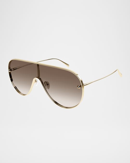 McQueen AM0481S Logo-Print Aviator Metal Sunglasses | Neiman Marcus