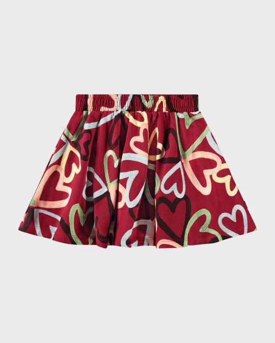  Girl's Barbera Heart-Print Skirt, Size 7-12