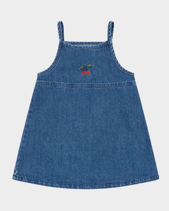 Girl's Magot Denim Dress W/ Embroidered Cherry, Size 18M-10