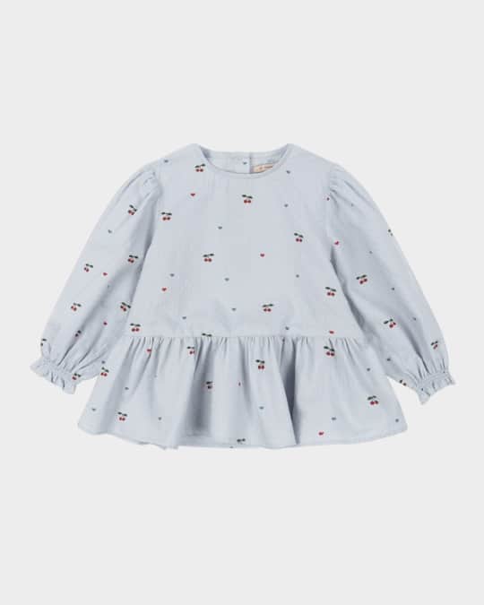 Girl's Evia Micro Cherry-Print Blouse, Size 9M-6