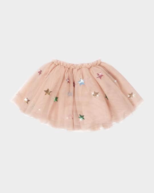 Girl's Yvonne Sequined Tulle Skirt, Size 12M-10