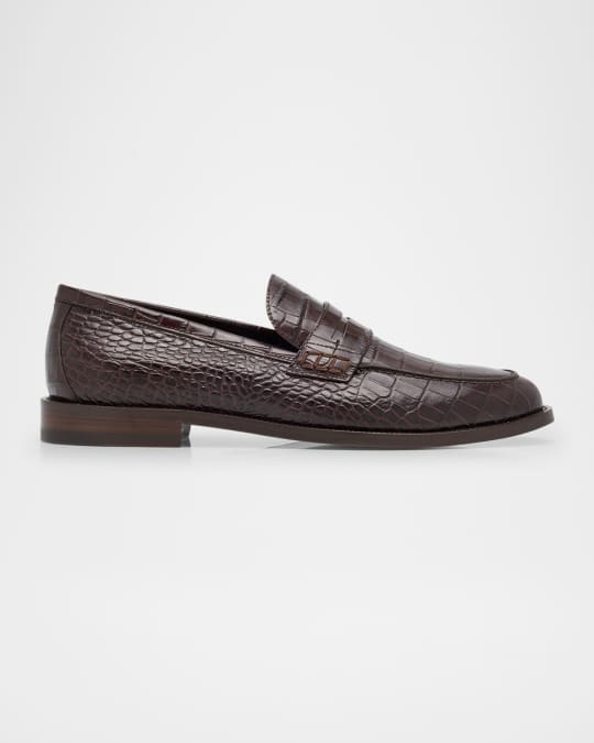 Men's Perry Croc-Effect Leather Penny Loafers