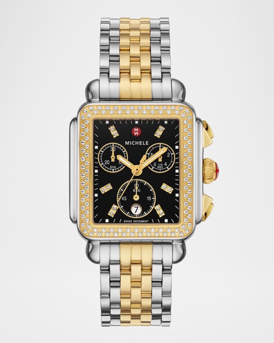 MICHELE Deco Madison Noir Diamond Dial Two-Tone Bracelet Watch