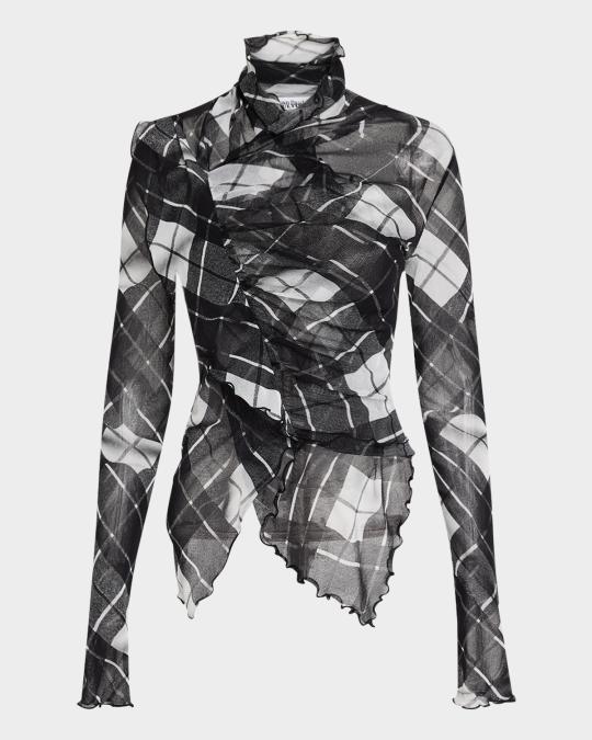 Jean Paul Gaultier Classique Tartan Plaid Stretch Mesh Top