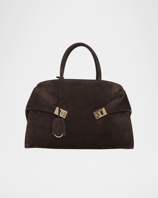 Ferragamo Large Hug Suede Top-Handle Bag | Neiman Marcus