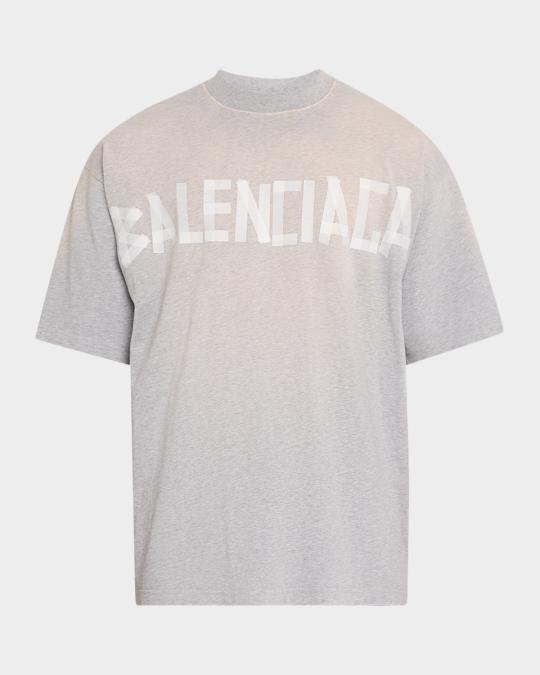 Balenciaga Men's Medium-Fit Tape Logo T-Shirt | Neiman Marcus