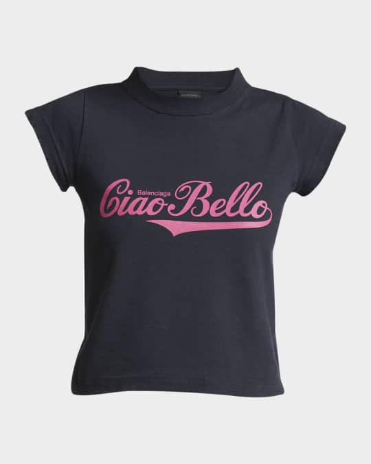 Balenciaga Logo Distressed Crop Shrunk T-Shirt | Neiman Marcus