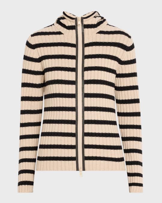 Cashmere Striped Zip-Up Cardigan