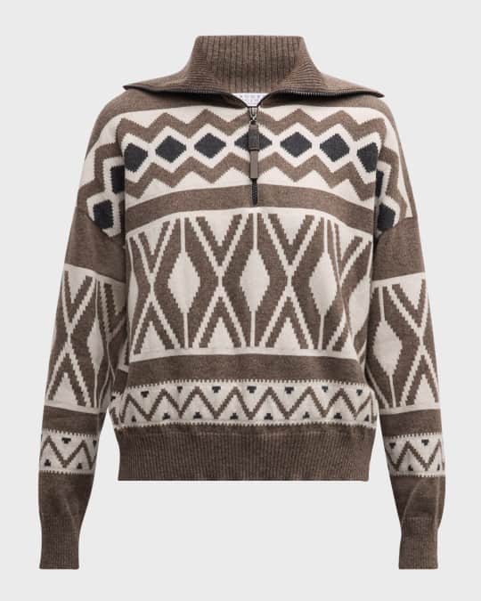 Retro Fairisle Jacquard Cashmere Quarter-Zip Sweater