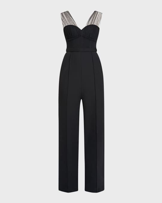 Zac Posen Sleeveless Sweetheart-Illusion Jumpsuit Neiman Marcus