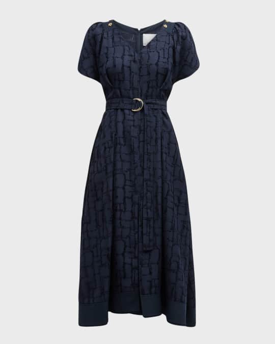 Check Jacquard V-Neck Tulip Dress 