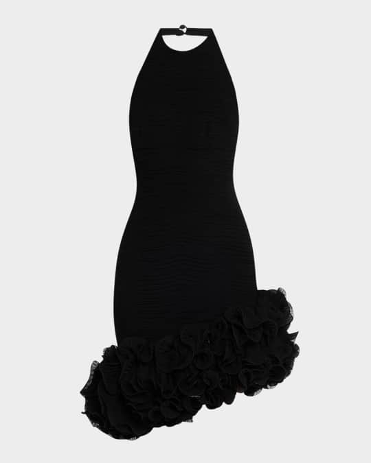 Ruched Ruffle-Hem Chiffon Mini Dress