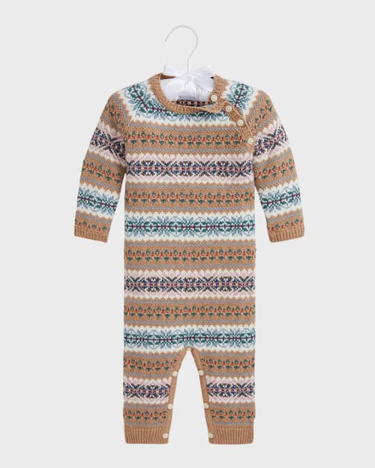 Boy's Fair Isle-Print Ribbed Coverall, Size 3M-12M