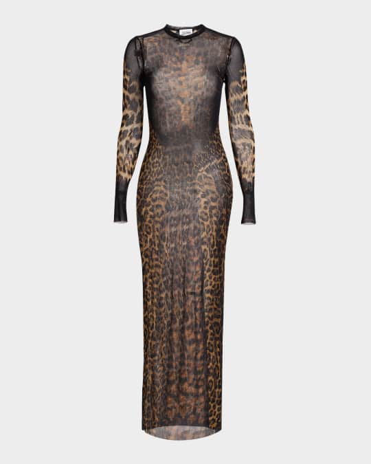 Jean Paul Gaultier LeopardPrint Lace Label Mesh Maxi Dress Neiman Marcus