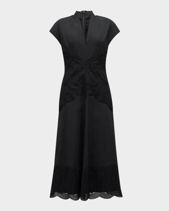 V-Neck Lace Embroidered Midi Dress