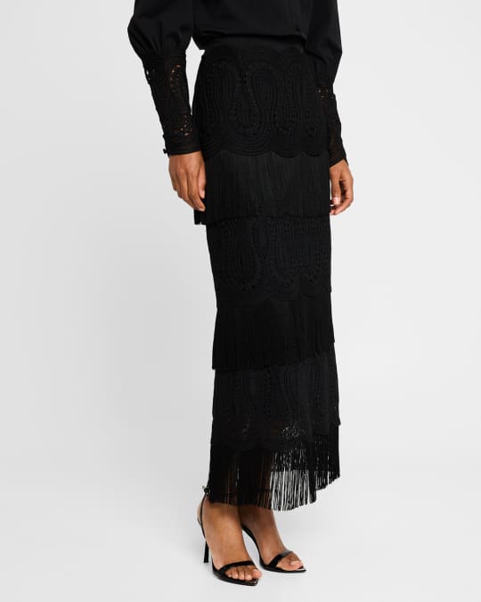 Lela Rose Embroidered Fringe Pencil Skirt Neiman Marcus