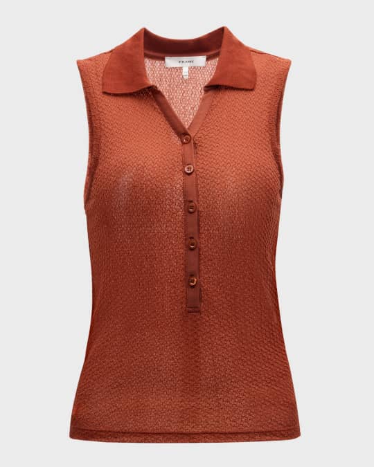 Mesh Lace Sleeveless Polo Top