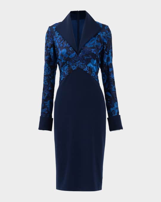 Tadashi Shoji Embroidered Lace and Crepe Bodycon Dress | Neiman Marcus