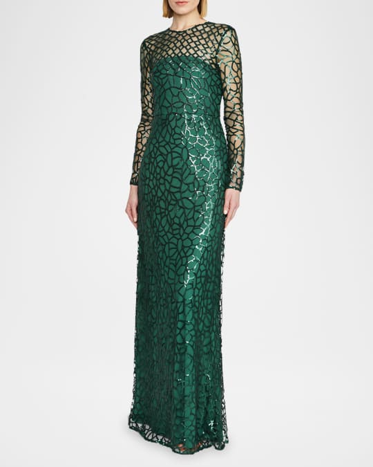 monique lhuillier green lace dress Spaghetti Strap Lace Silk-lined Dress In Green