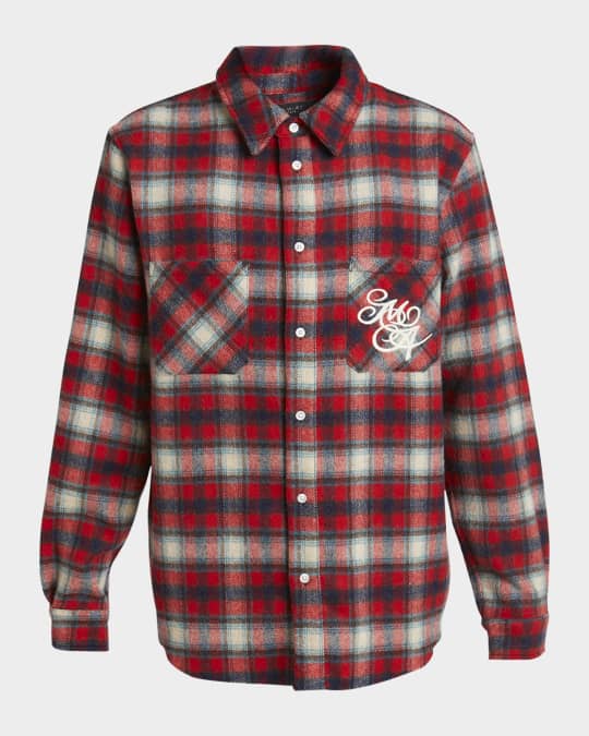 NWT Amiri Watercolor Tie-dye Plaid Checked Long Sleeve Shirt
