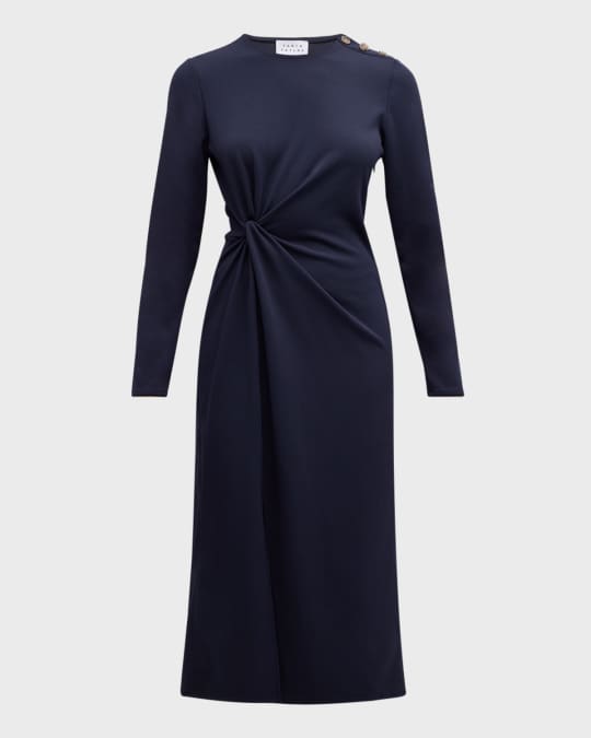 Robinette Knotted Long-Sleeve Midi Dress