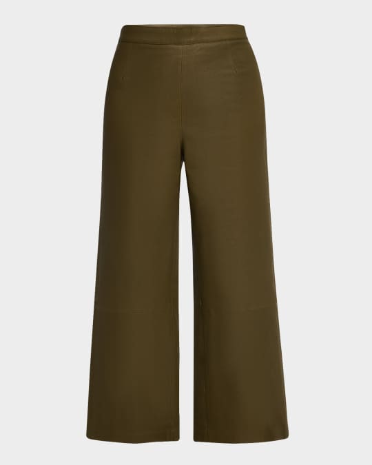 FRAME Cropped Wide-Leg Leather Pants | Neiman Marcus