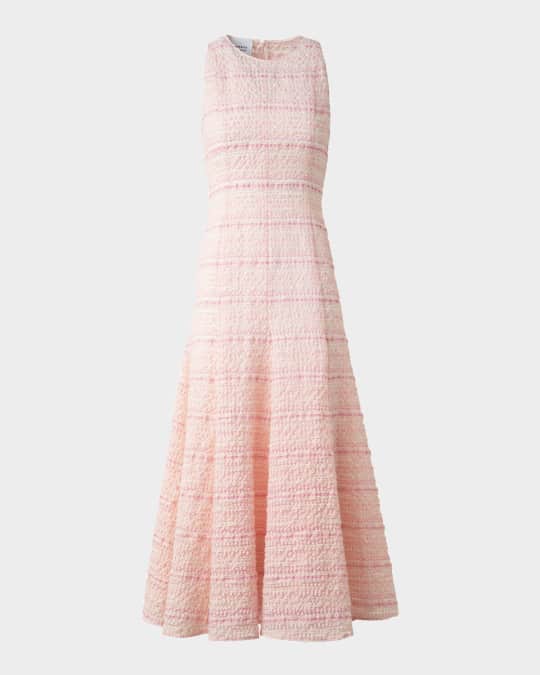 Sleeveless Tweed Organzino Midi Dress