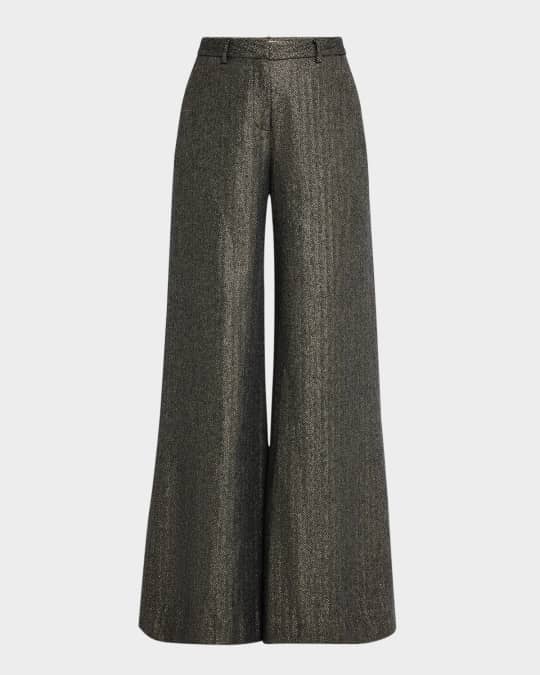 Pilar Metallic Herringbone Wide-Leg Pants