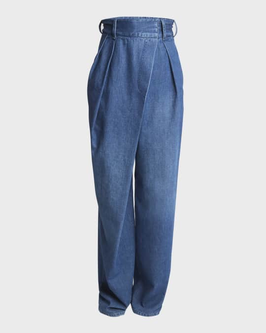 Loewe High-Waist Pleated Wrap Jeans | Neiman Marcus
