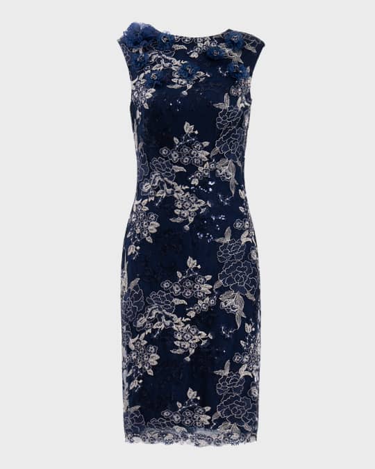 Tadashi Shoji Sequin Floral-Embroidered Bodycon Dress | Neiman Marcus