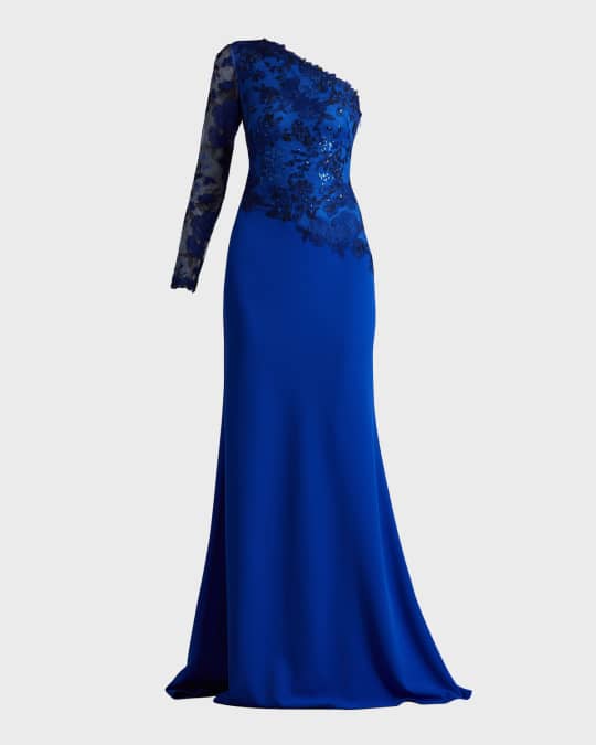 Tadashi Shoji One-Shoulder Embroidered Sequin Lace Gown | Neiman Marcus