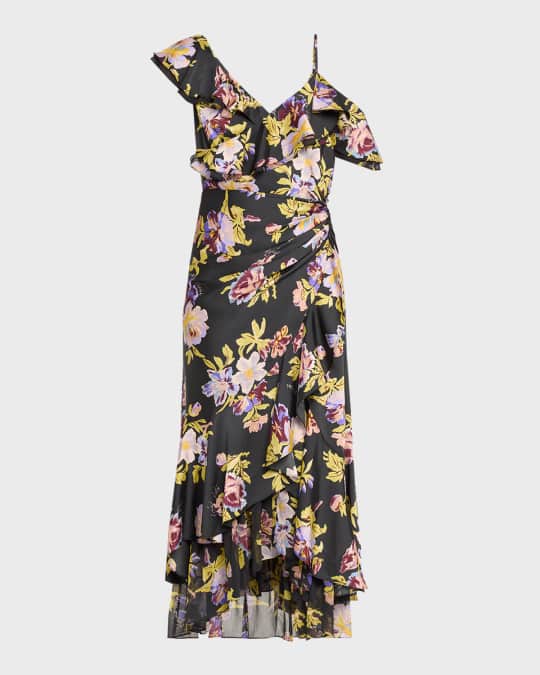 Nara One-Shoulder Ruffled Floral Midi Dress