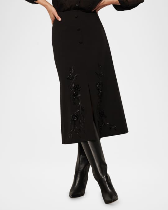 Figue Ophelia Crystal Embroidered Slit Midi Skirt | Neiman Marcus