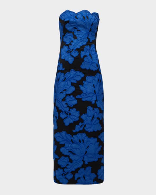 Lela Rose Natasha Strapless Floral-Embroidered Midi Dress | Neiman Marcus