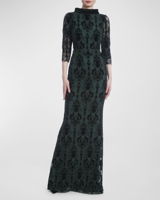 green emerald velvet dress Cape Shoulder Cocktail Sheath Dress by Badgley Mischka