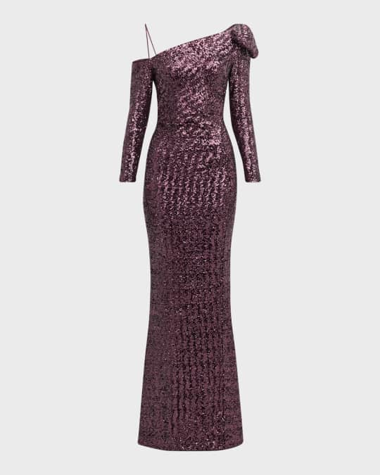 Chiara Boni La Petite Robe One-Shoulder Sequin Column Gown