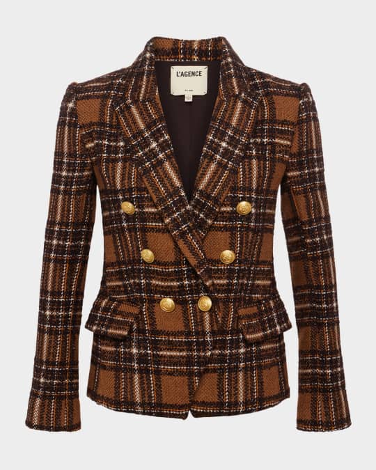 Kenzie Plaid Tweed Double-Breasted Blazer
