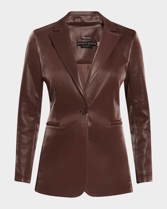 Breann Shiny Vegan Leather Long Fitted Blazer
