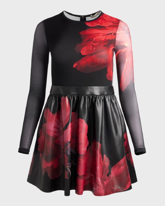 ALICE + OLIVIA Chara Vegan Leather Crewneck Mini Dress