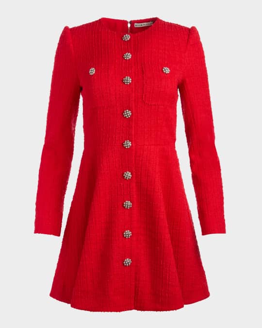 ALICE + OLIVIA Shiloh Long-Sleeve Tweed Mini Dress | Neiman Marcus
