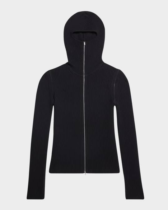 Men's Ribbed Zip-Shoulder Balaclava Sweater