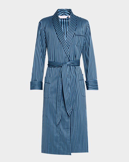 Derek Rose Men's Wellington Stripe Cotton Shawl-Collar Robe | Neiman Marcus