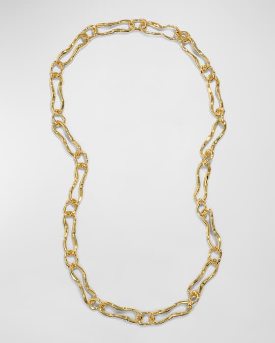 Brut Gold Long Curved Link Necklace, 32"L