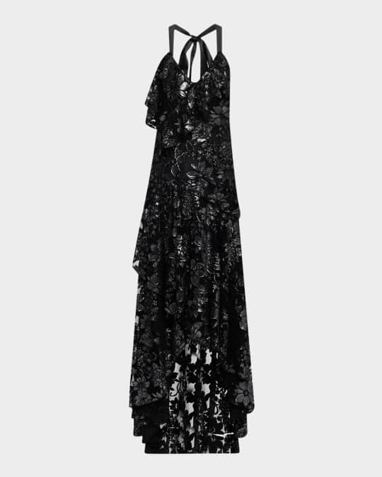 Ramy Brook Chaplin High-Low Metallic Lace Gown | Neiman Marcus