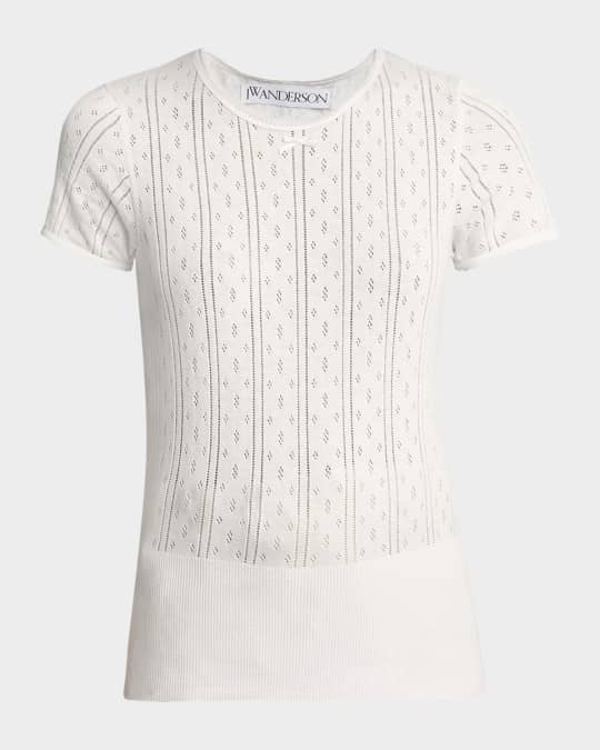 Pointelle Cashmere Cap-Sleeve Top