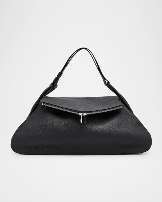 Amina Muaddi Gemini Jumbo Grain Leather Shoulder Bag | Neiman Marcus