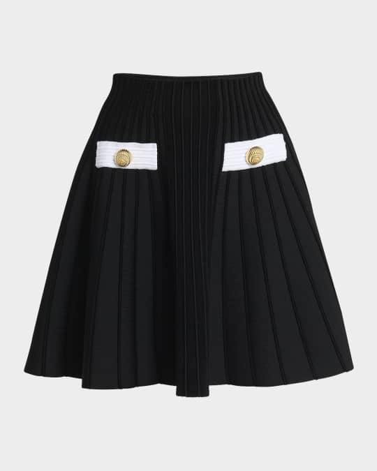 Balmain 2-Button Velvet Knit Flared Mini Skirt Neiman Marcus