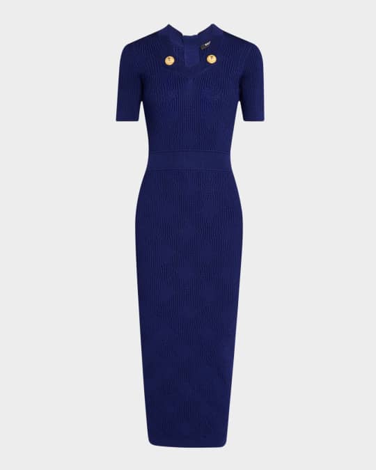 【関税＆送料込み】Balmain Vichy Knit Dress Balmain Vichy Short-Sleeve Knit Midi Dress | Neiman Marcus