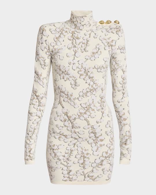 Long-Sleeve Velvet Groseille Knit Mini Dress