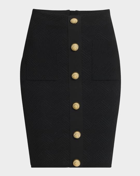 Buttoned Vichy Knit Mini Skirt